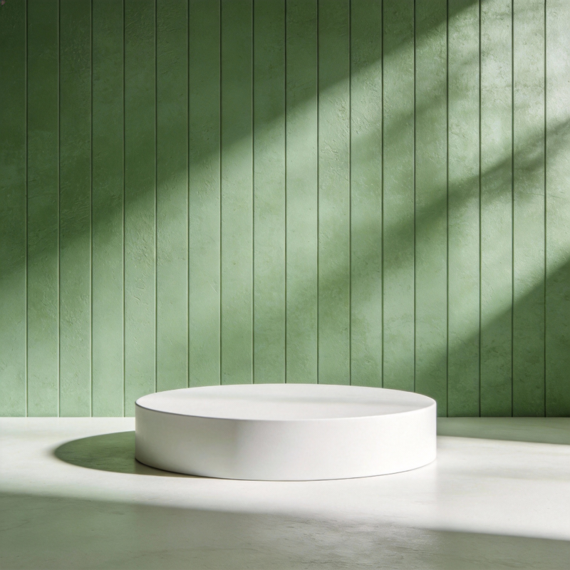 绿墙白台光影交错图片