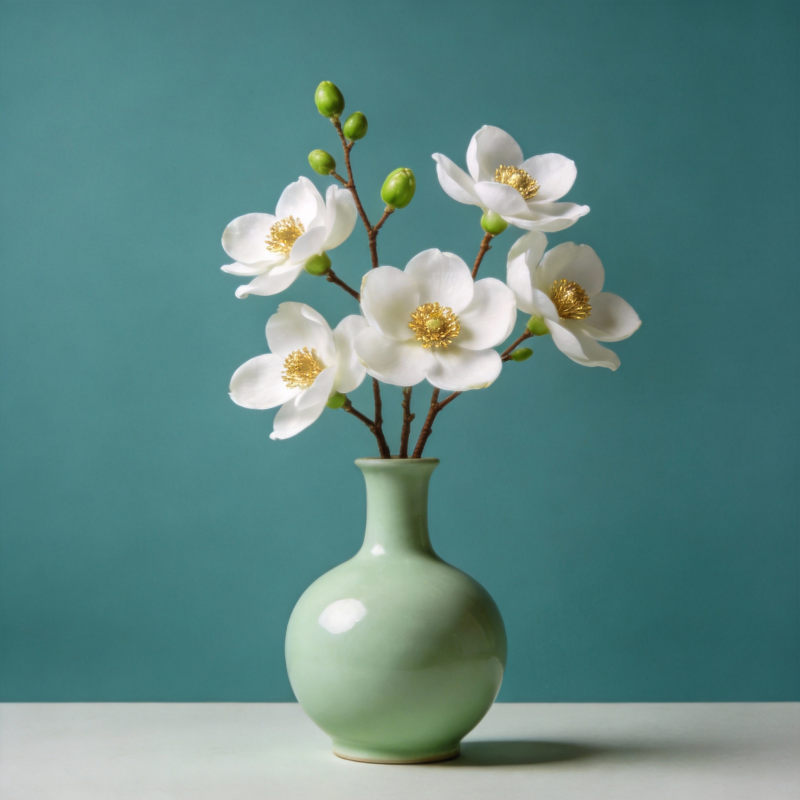 青瓷瓶中白花绽放图片