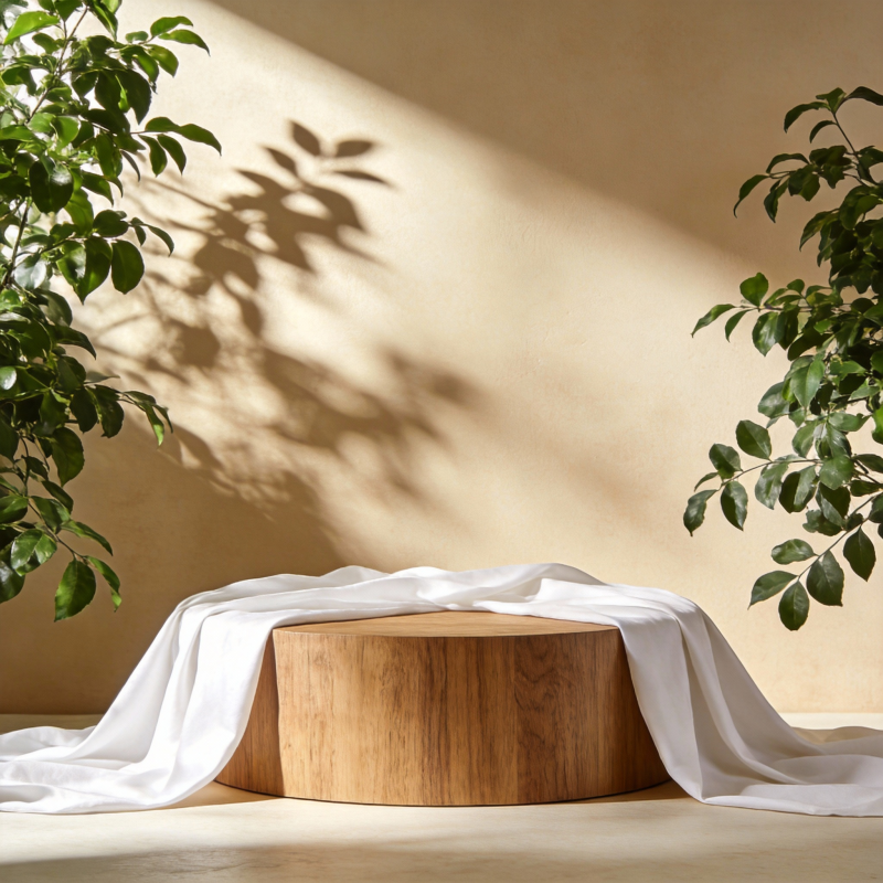 光影绿植木台图片