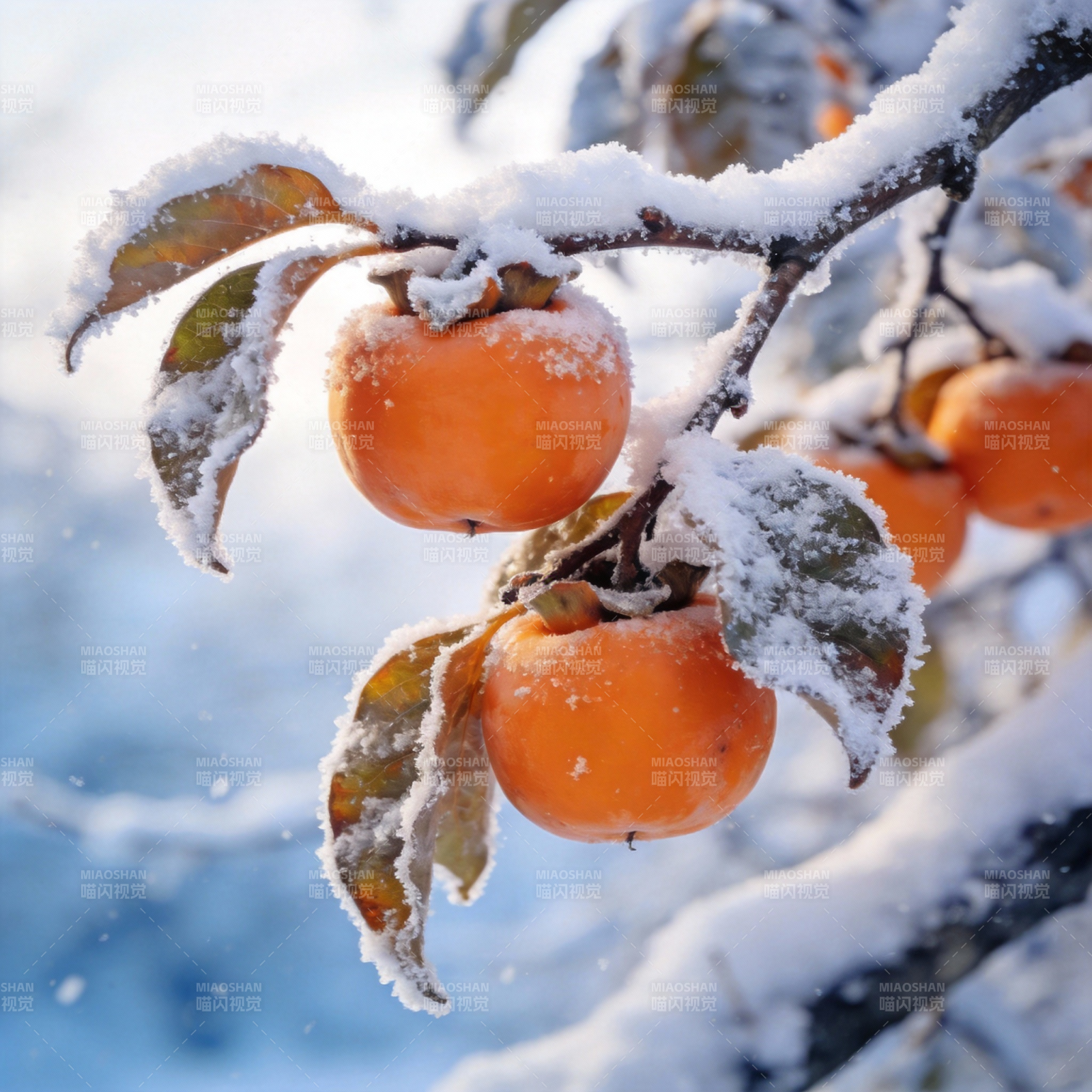 雪中柿子图片
