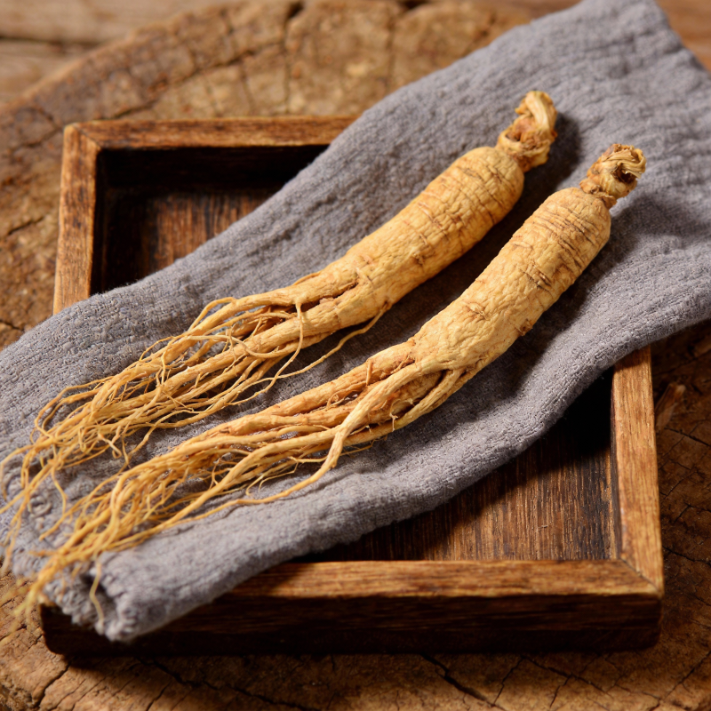 人参根茎静置木盘图片