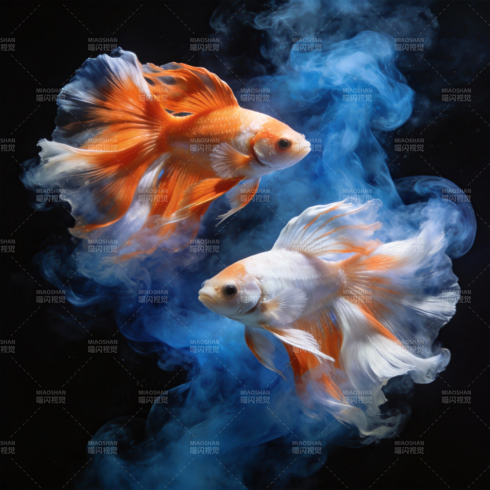 金鱼戏烟图片
