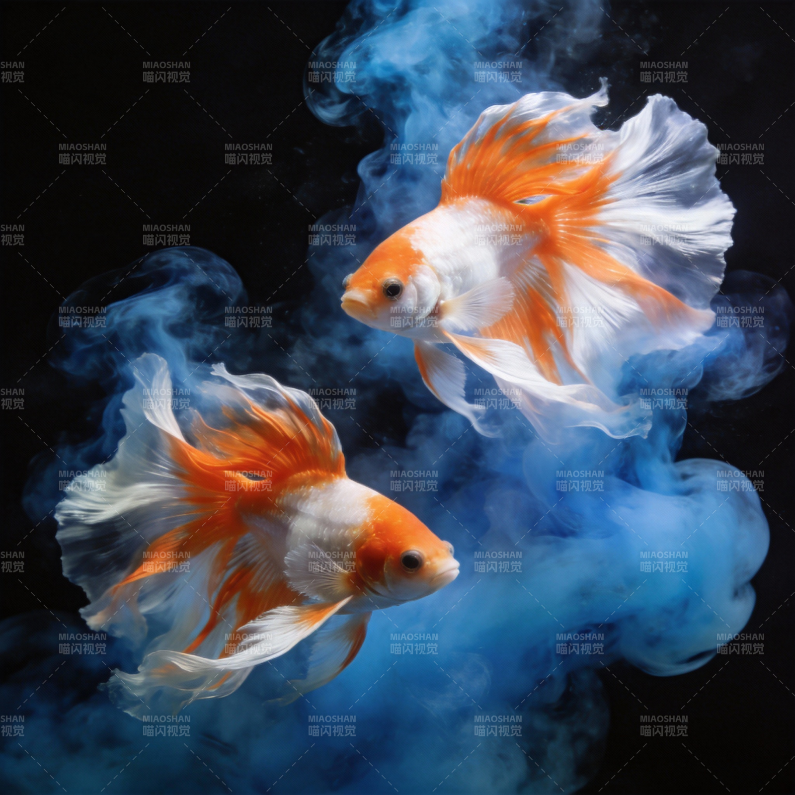 金鱼戏烟云图片