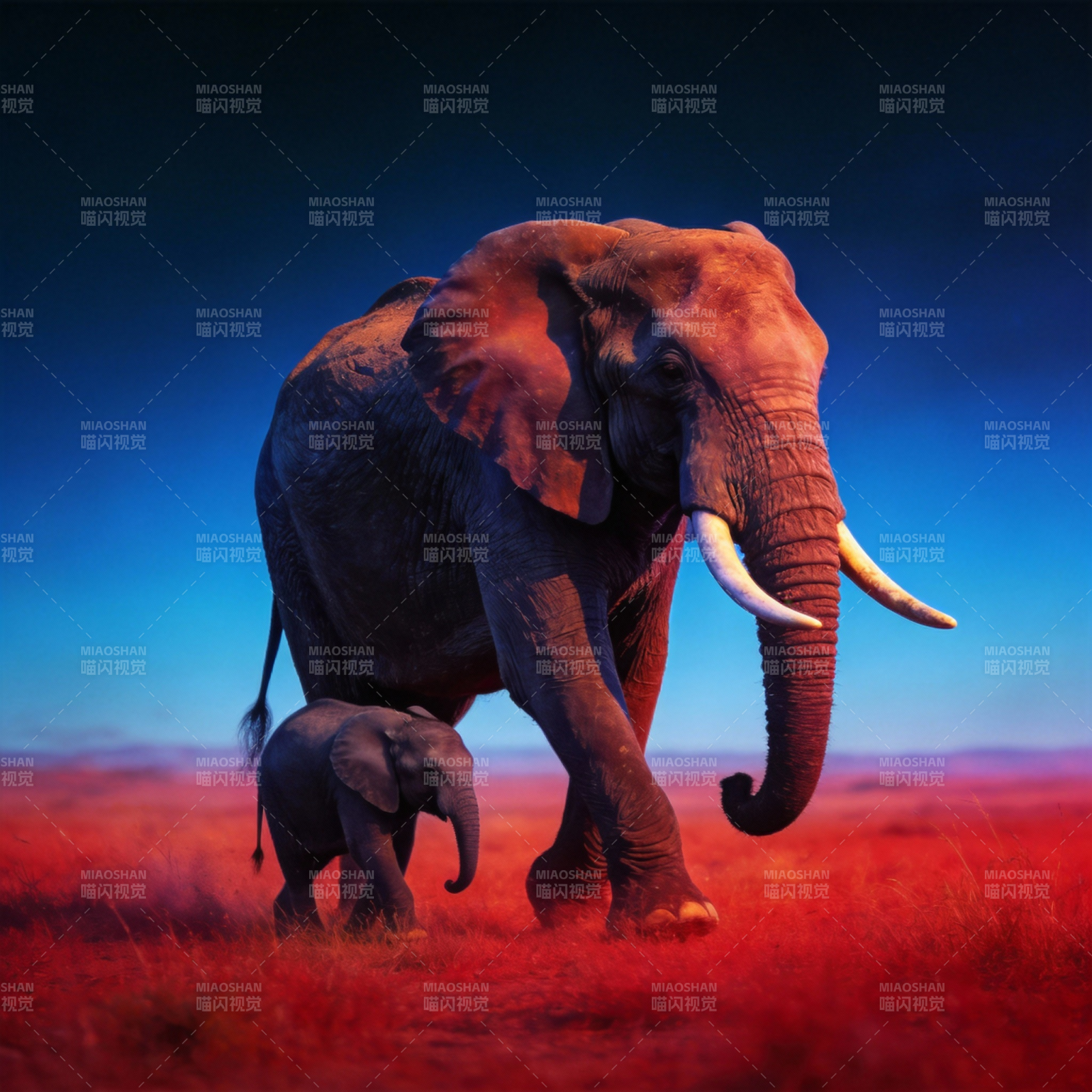 母象与幼象同行图片