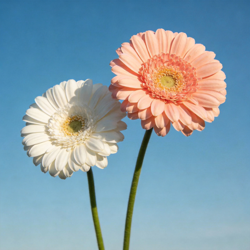 双色雏菊映蓝天图片