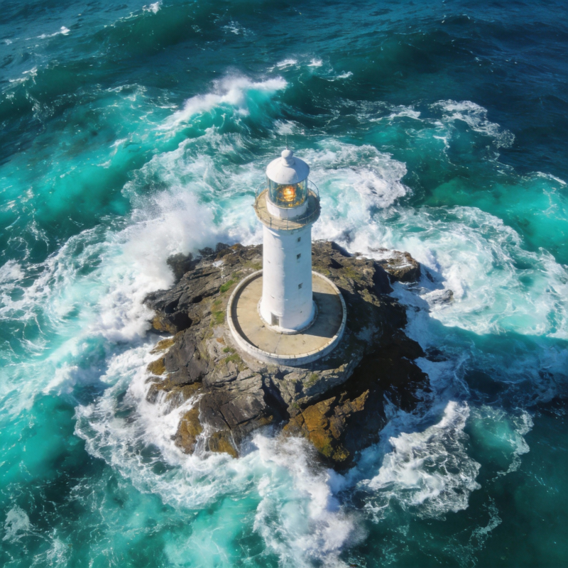 灯塔矗立海中图片