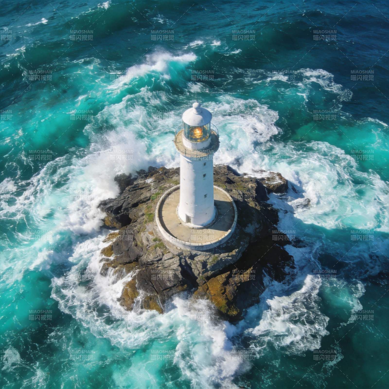 灯塔矗立海中图片