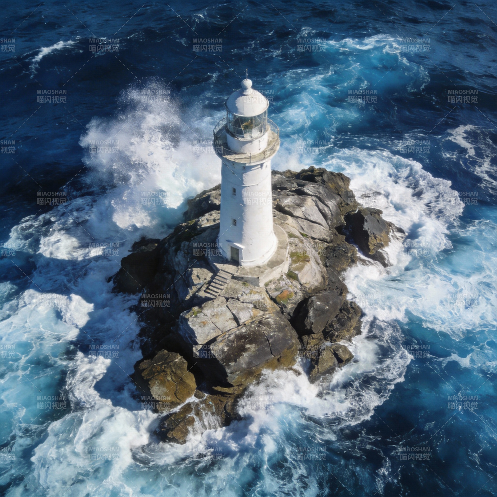 灯塔屹立海浪中图片