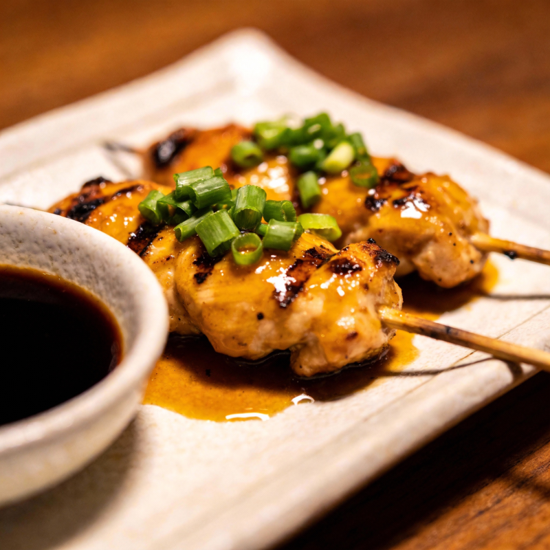 烤鸡串配葱花图片