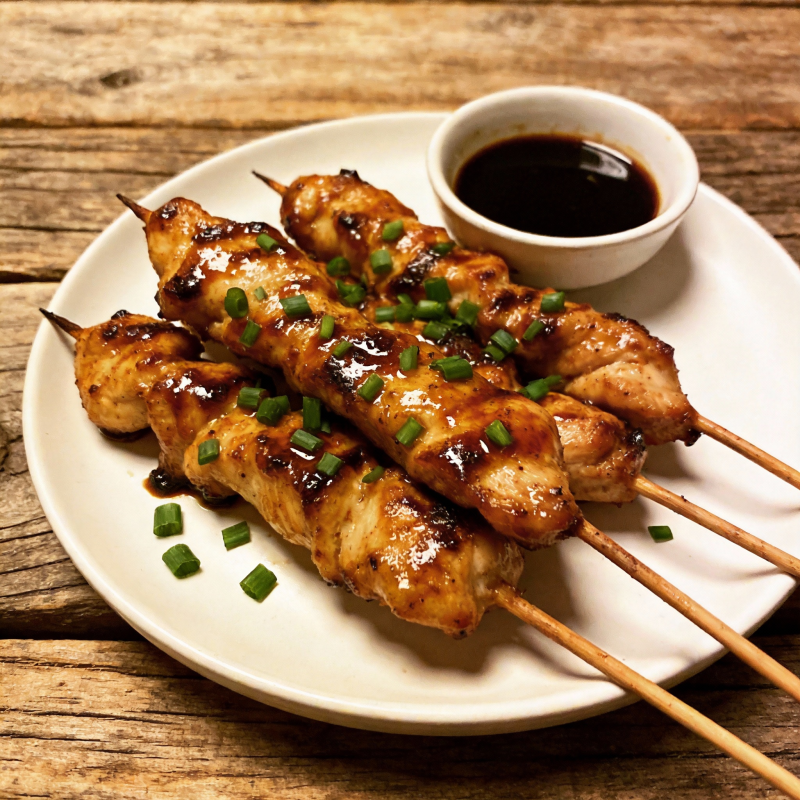 烤鸡肉串配酱汁图片