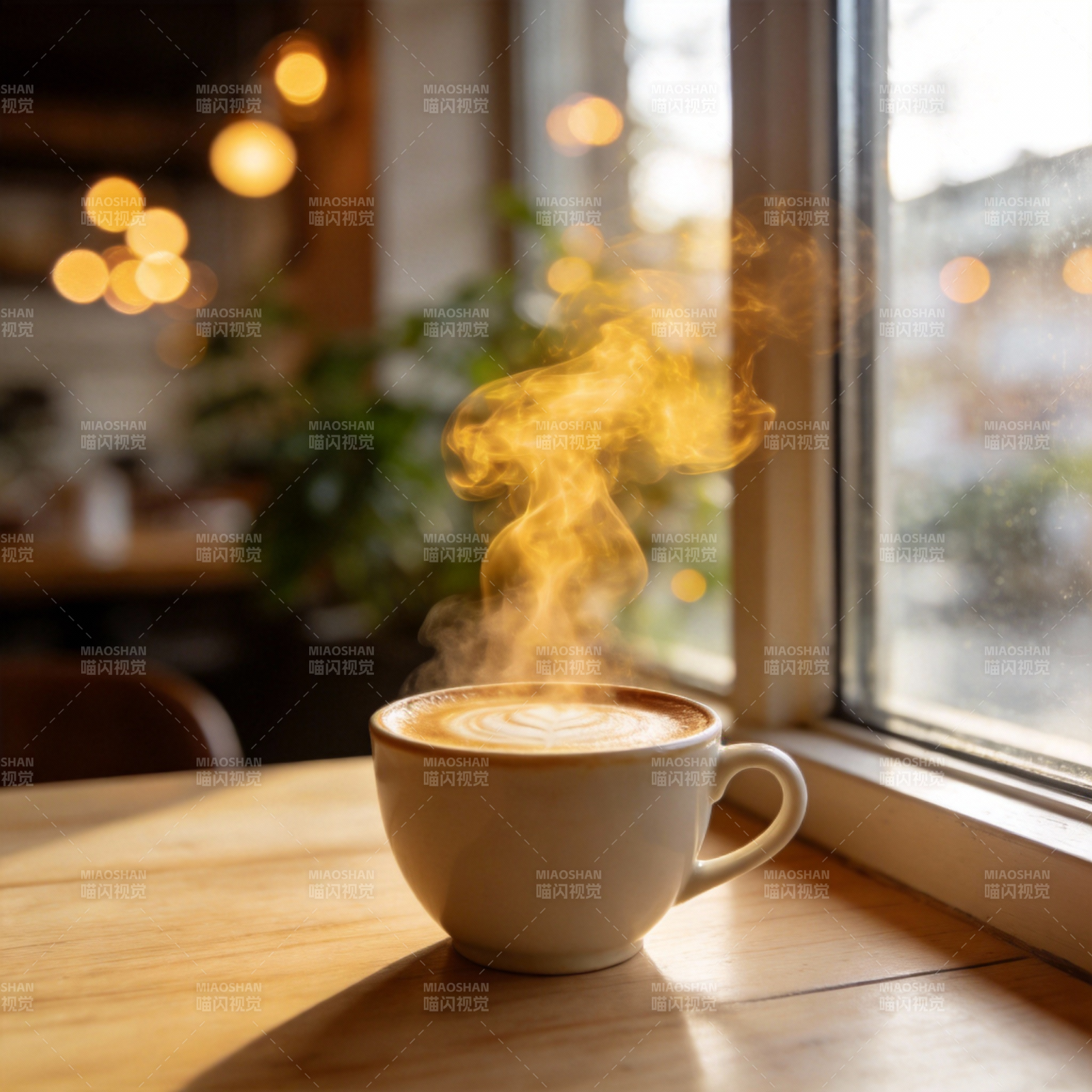 窗边热咖啡图片