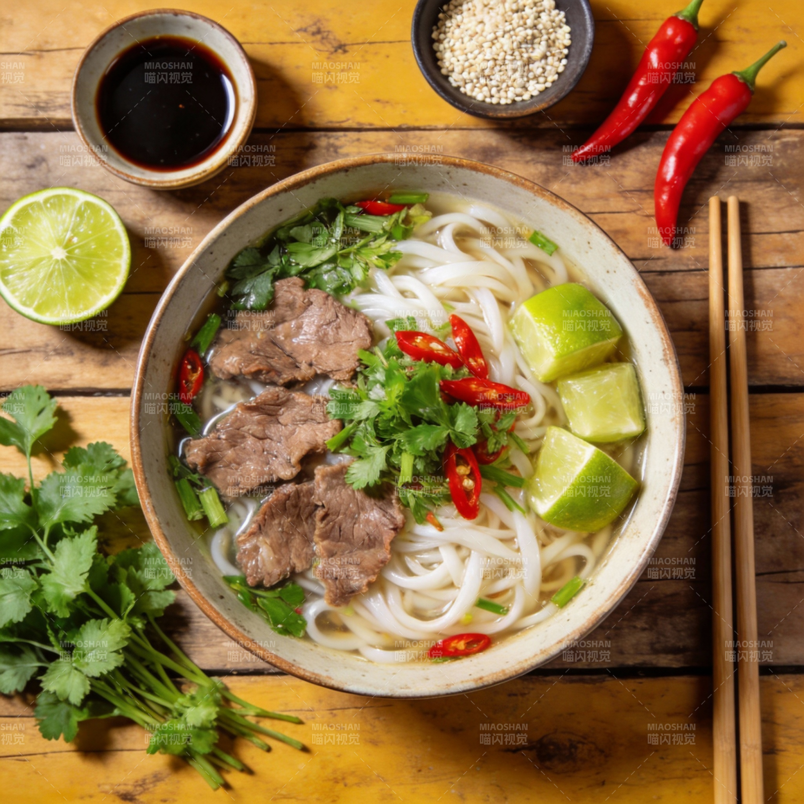 牛肉河粉配香菜图片