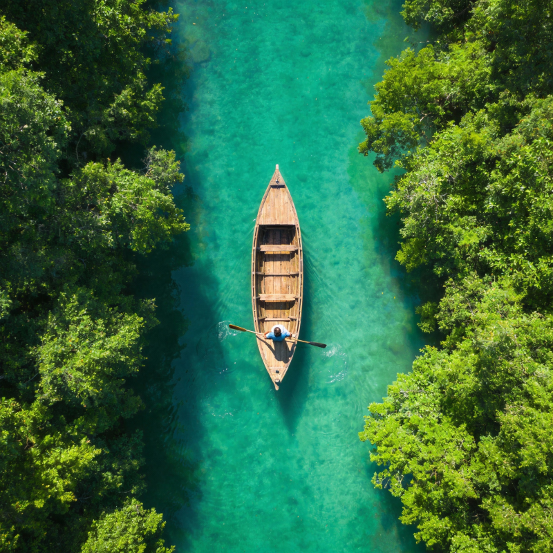 碧水行舟 绿树环绕图片