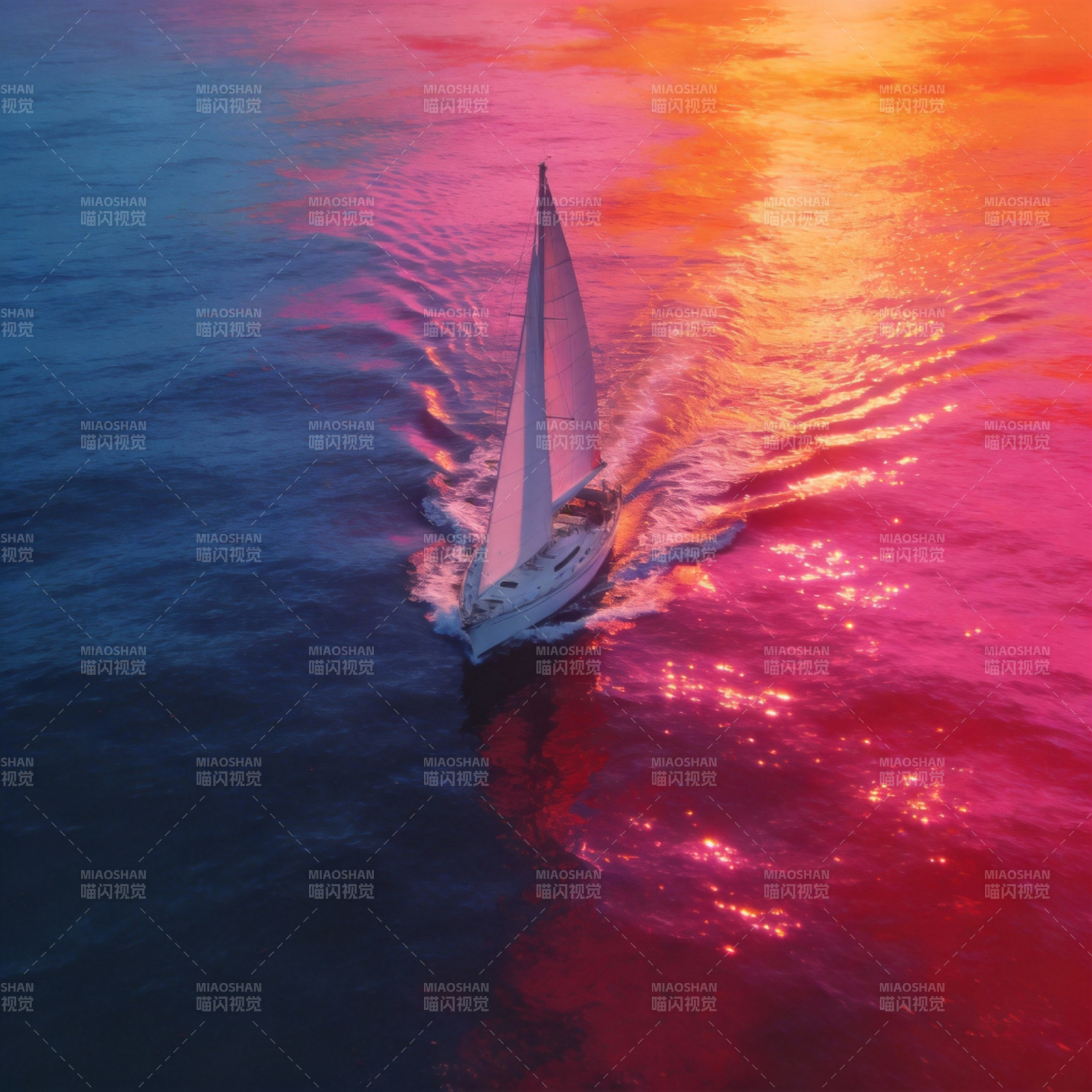 帆影逐霞光图片