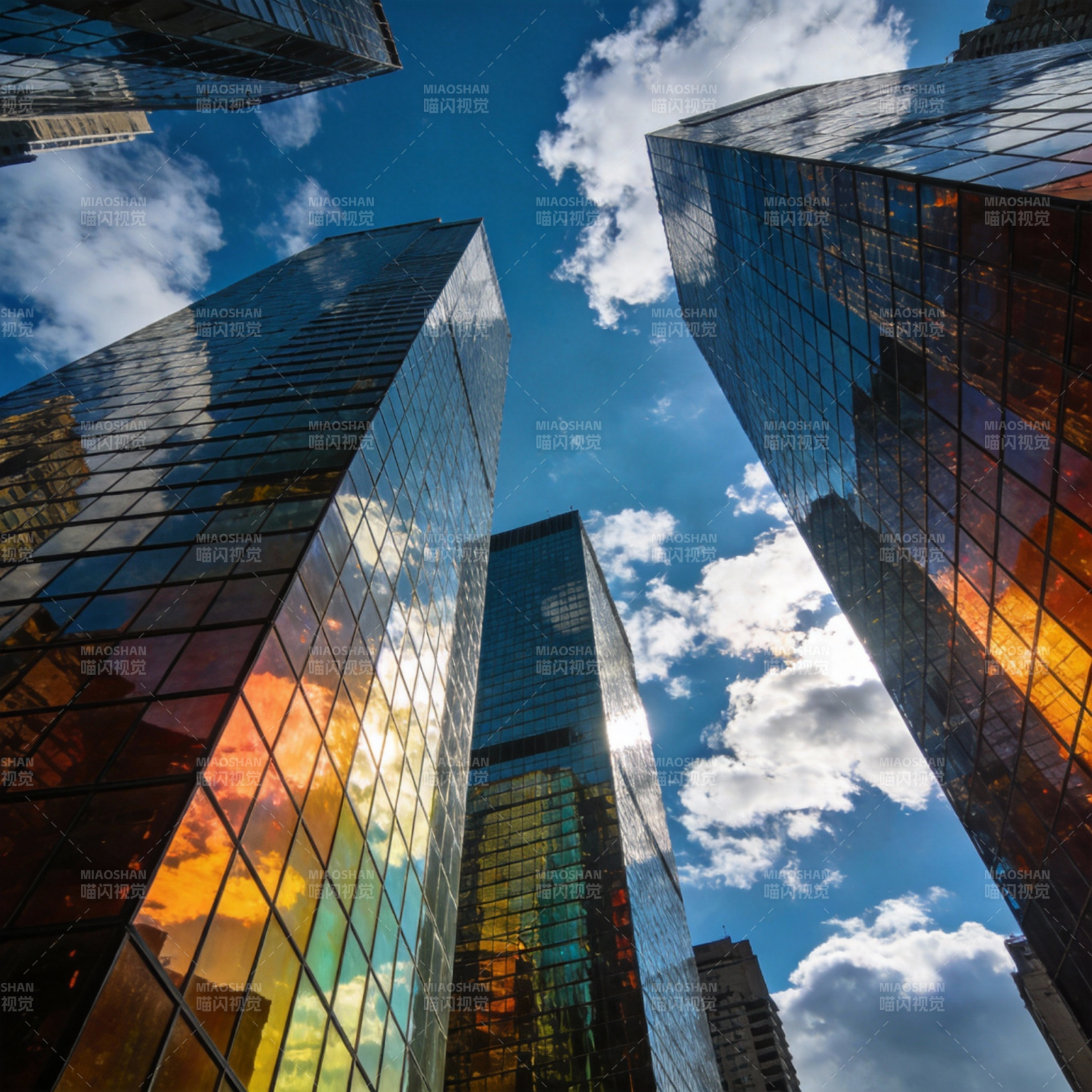 摩天楼映蓝天云图片