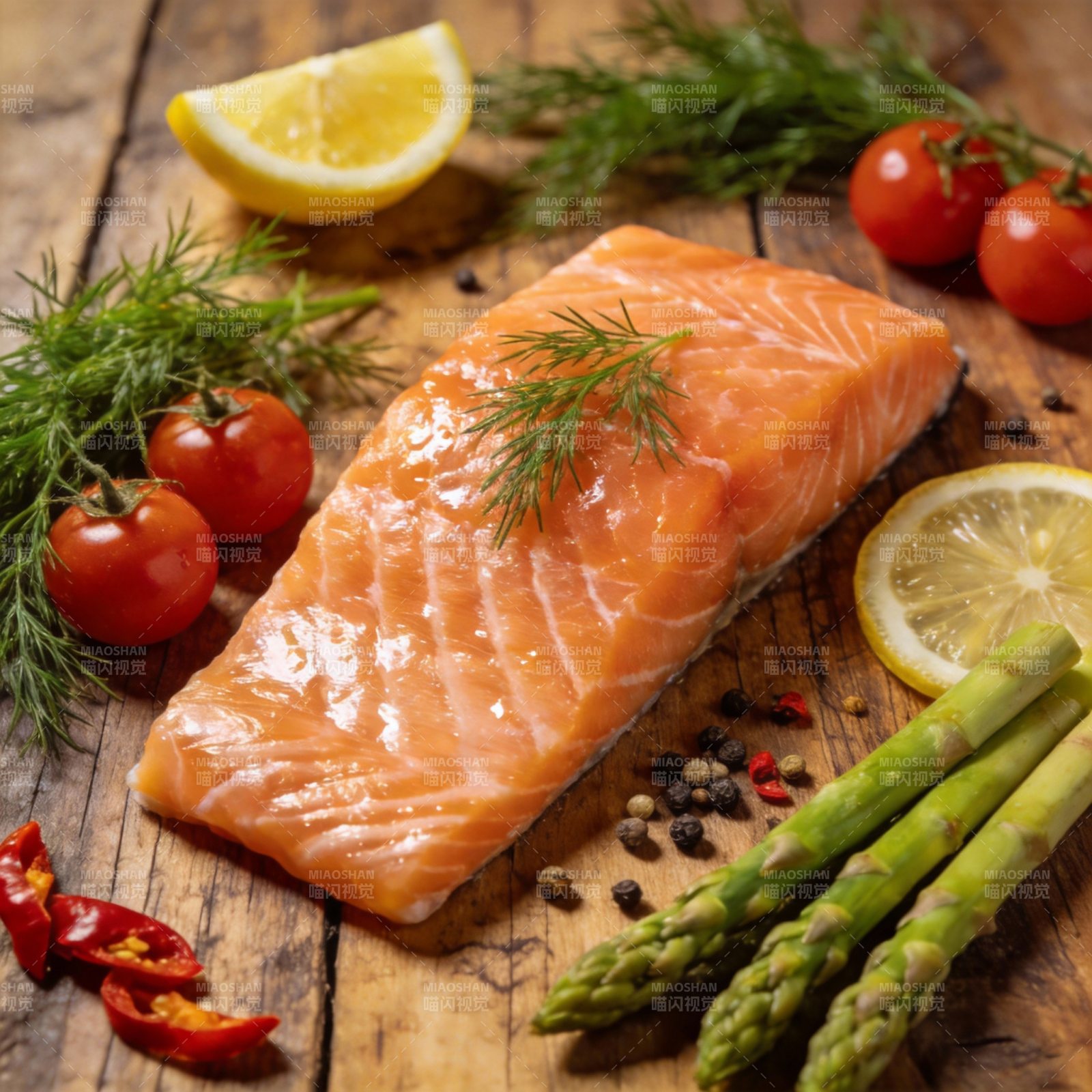 新鲜三文鱼配蔬菜图片