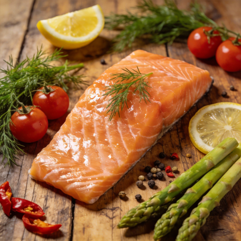 新鲜三文鱼配蔬菜图片