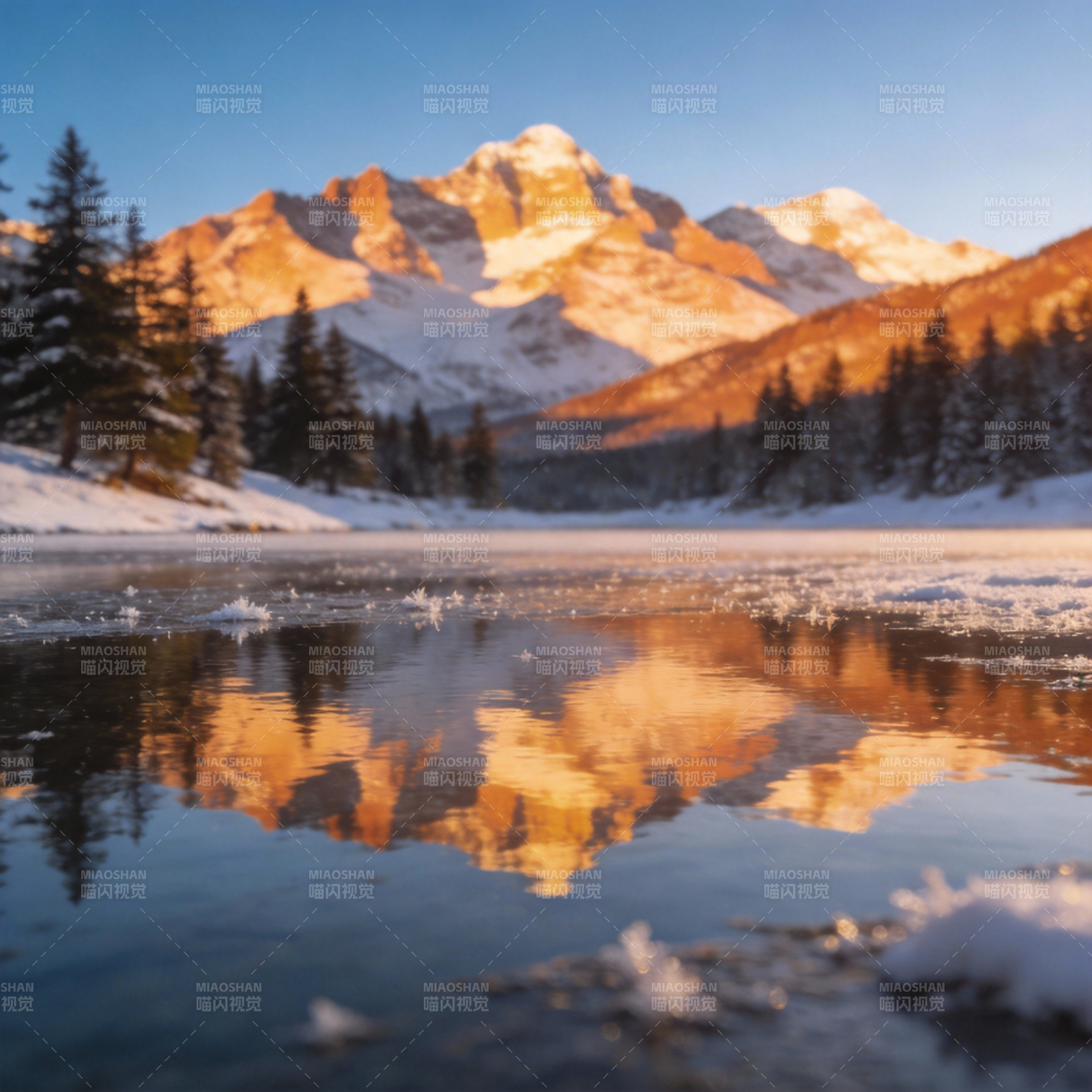 雪山倒影湖中图片