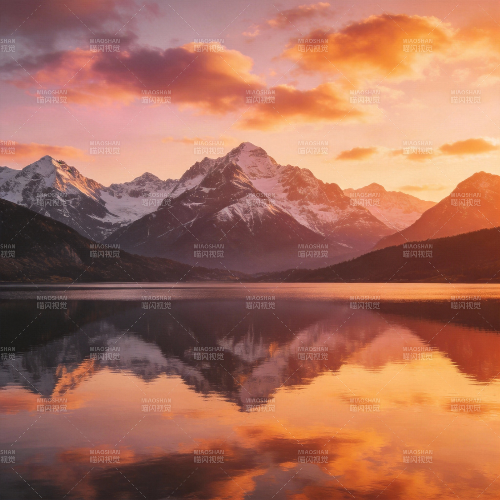 雪山映湖 霞光如画图片