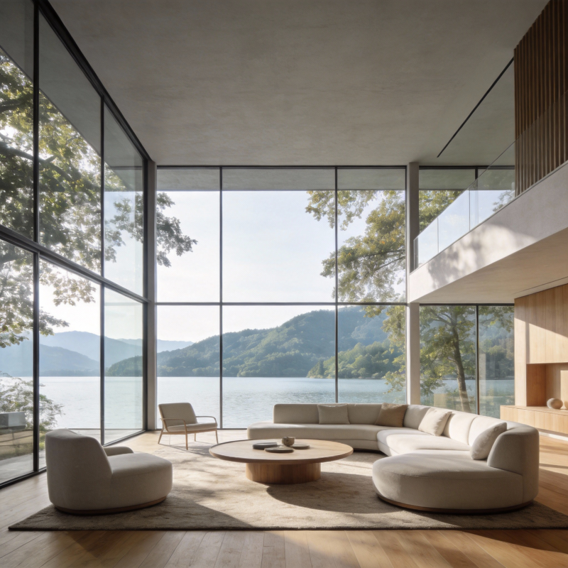 湖景现代客厅图片