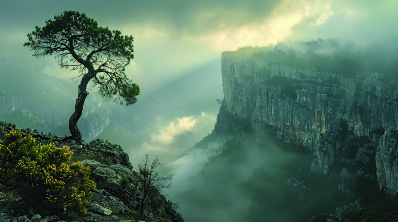 孤松云海崖图片