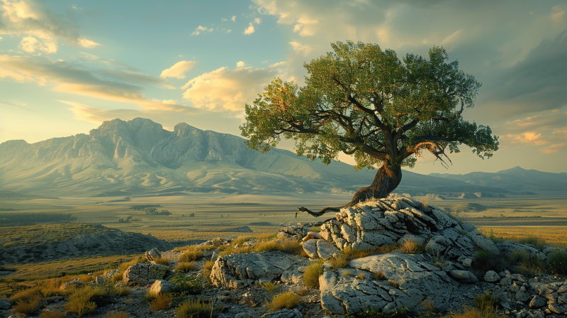 孤树屹立山巅图片