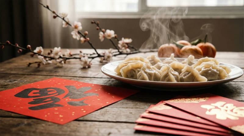 春节饺子与福字图片