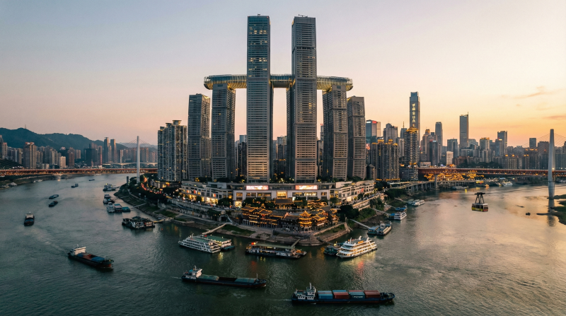 城市天际线黄昏美景图片