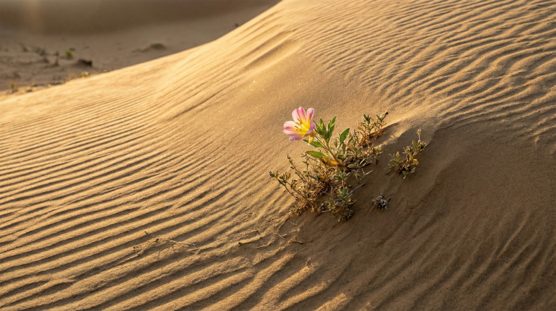 沙丘上的孤花图片