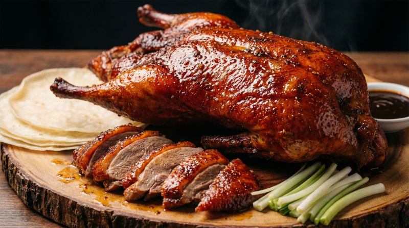 烤鸭配青葱与薄饼图片