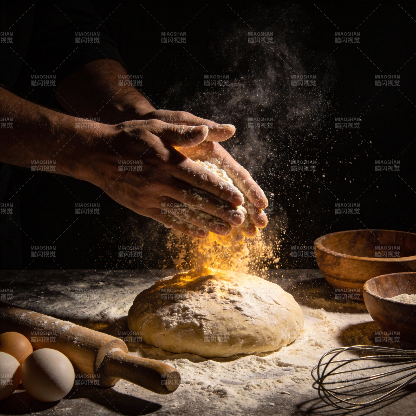 揉面撒粉瞬间图片