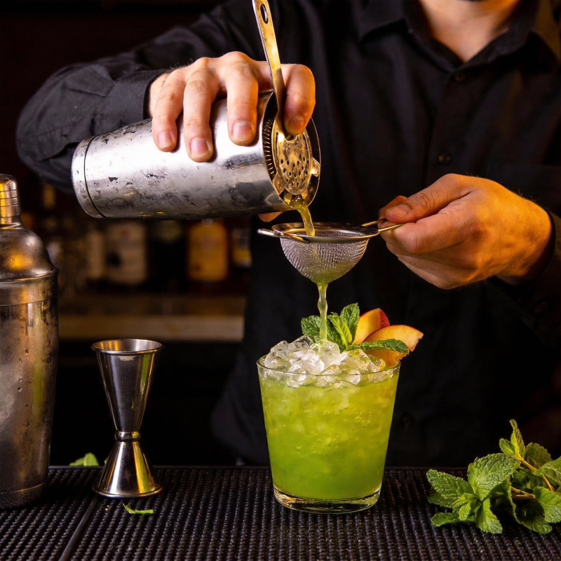 调酒师斟制鸡尾酒图片