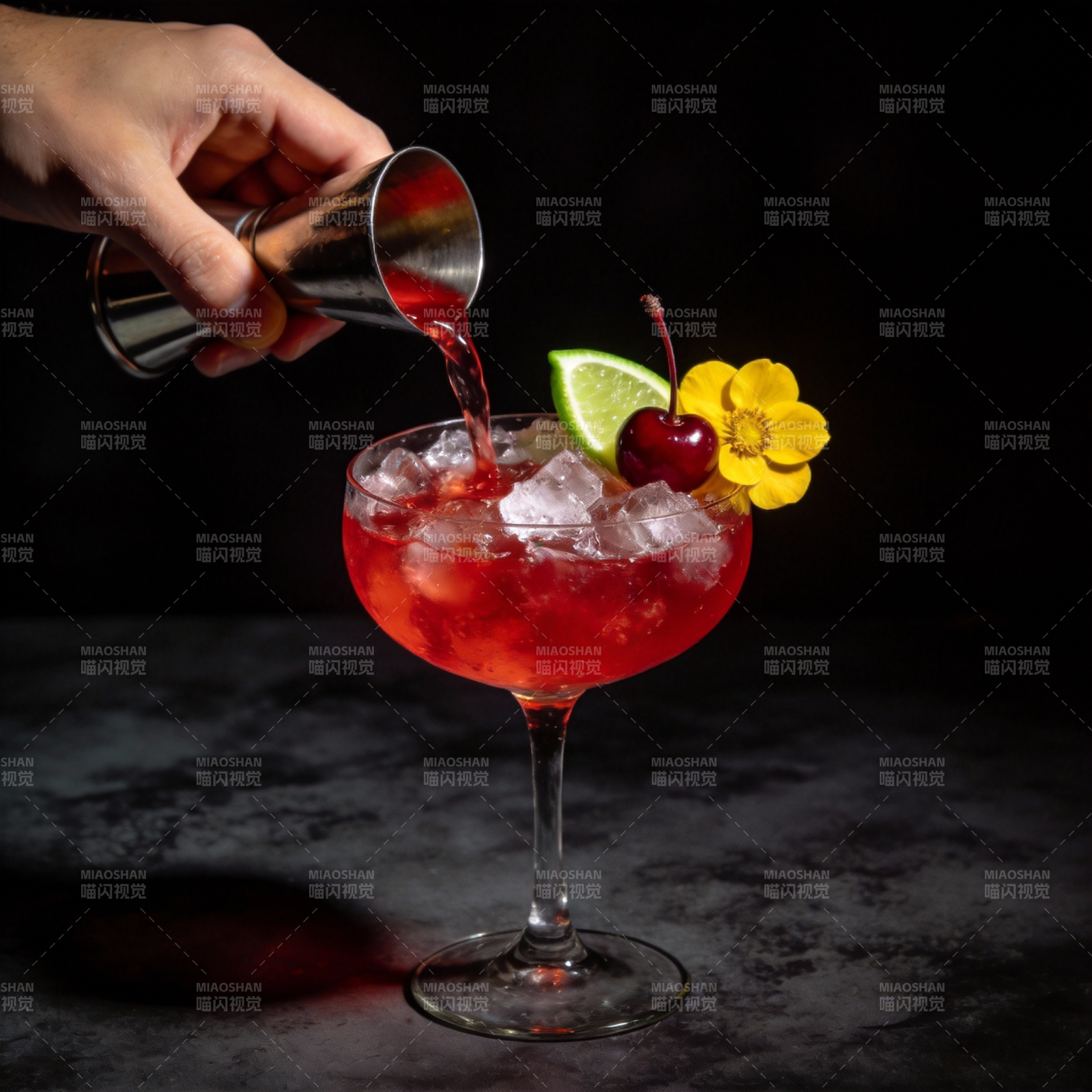 红酒鸡尾酒倒入杯中图片