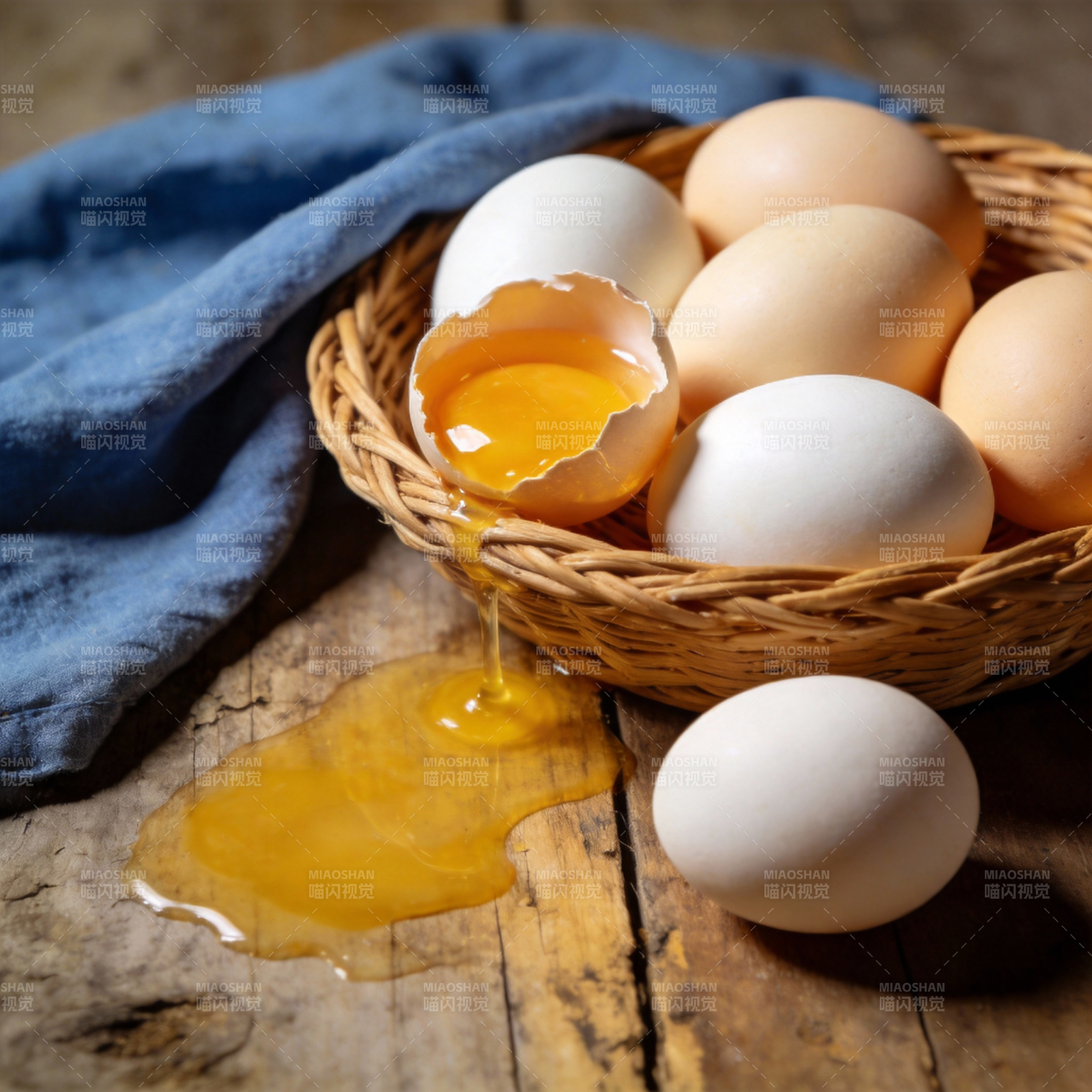 蛋破流黄 篮中余蛋图片