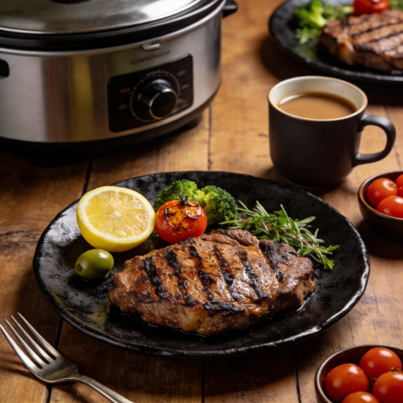 美味牛排配蔬菜图片