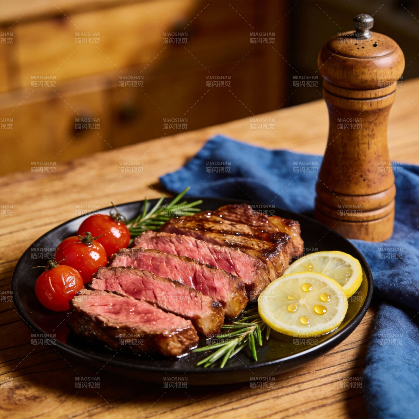香煎牛排配柠檬图片