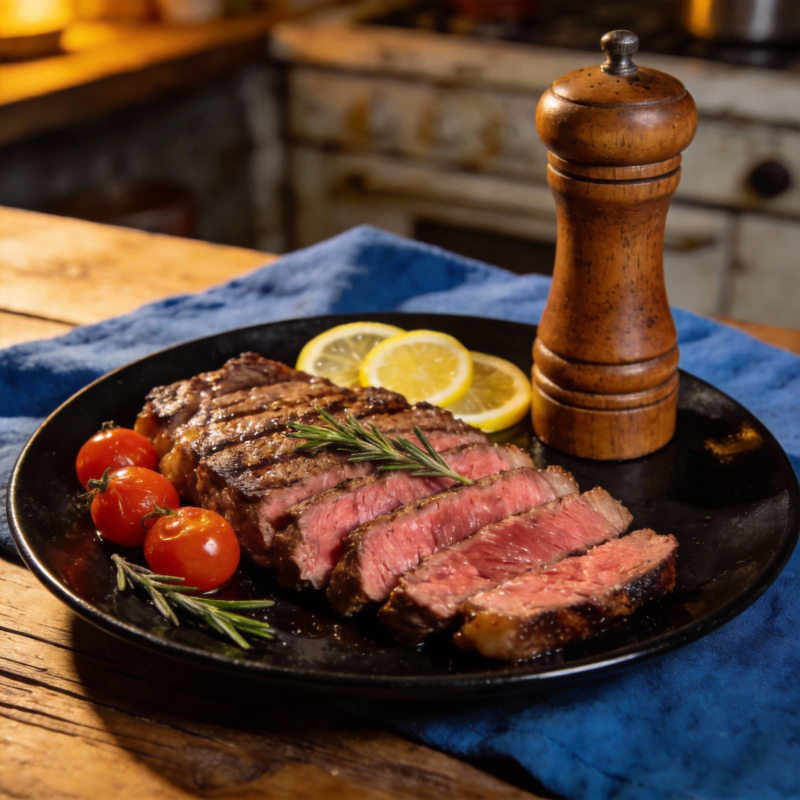 香煎牛排配柠檬图片