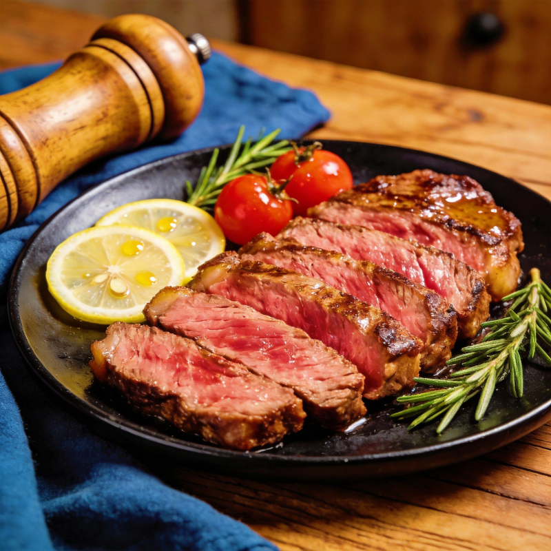 香煎牛排配柠檬图片