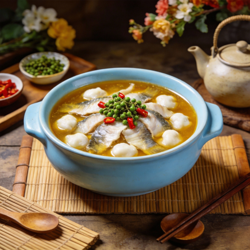 鱼片汤配青豆红椒图片