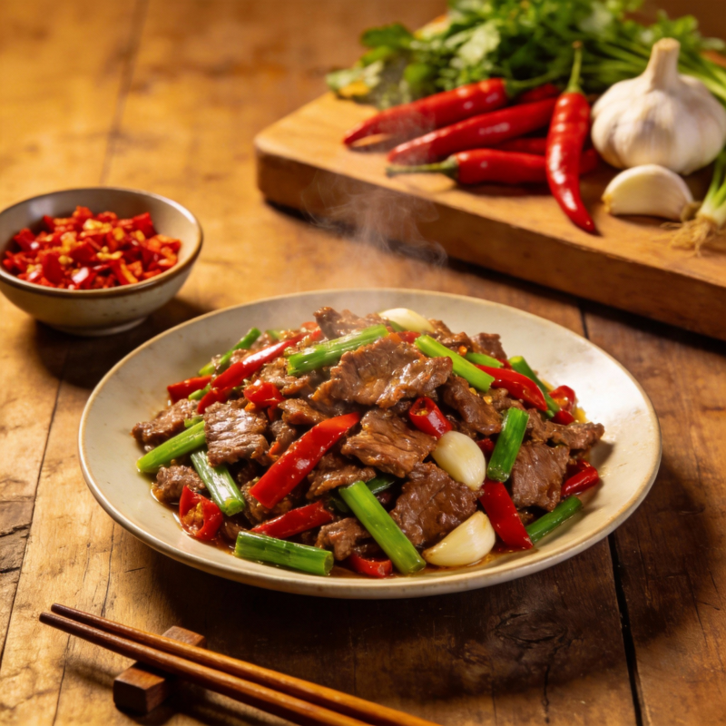 辣炒牛肉配青红椒图片