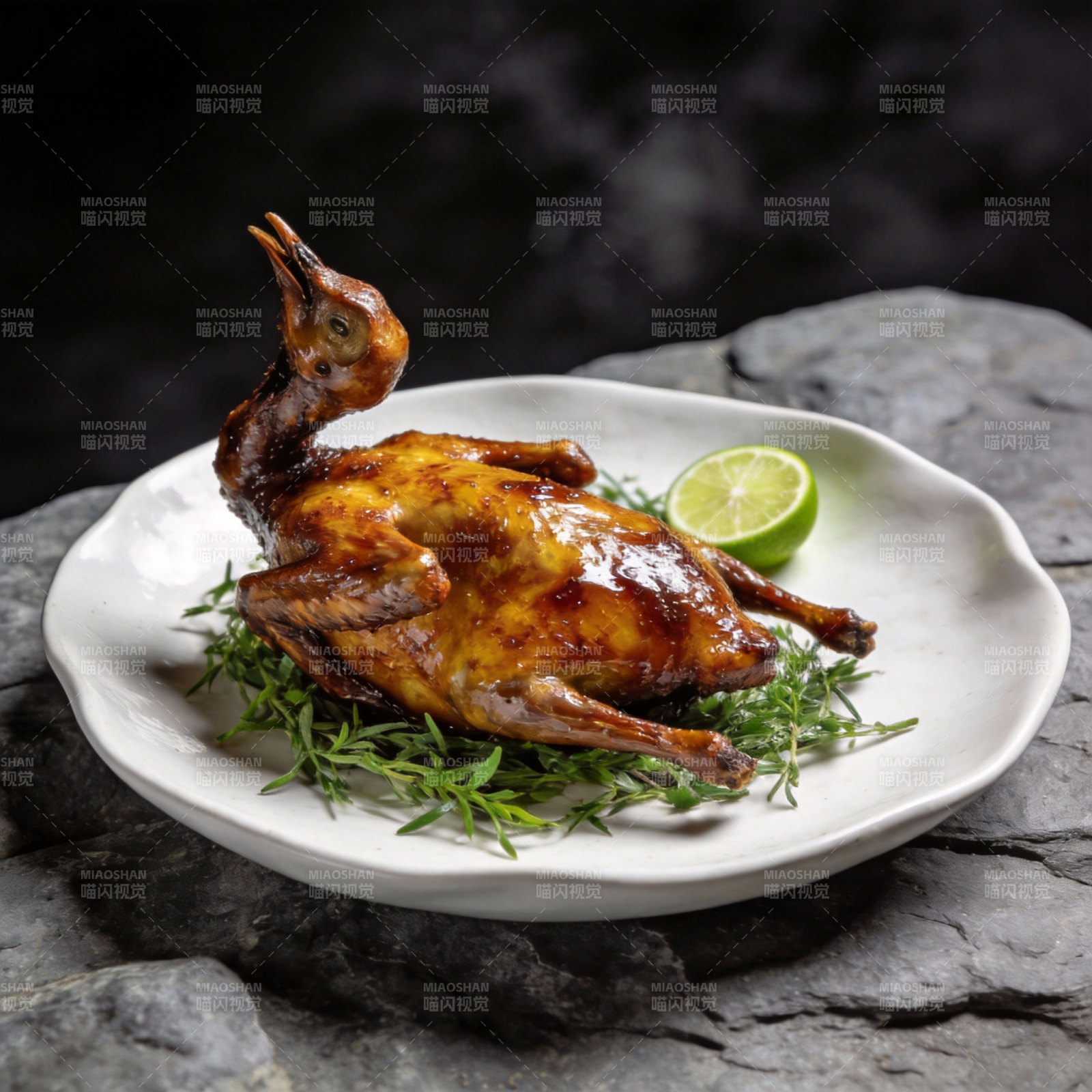 烤乳鸽配青柠图片