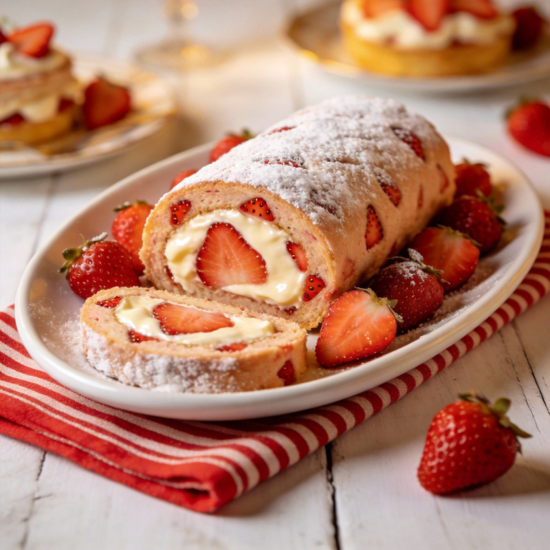 草莓奶油蛋糕卷图片