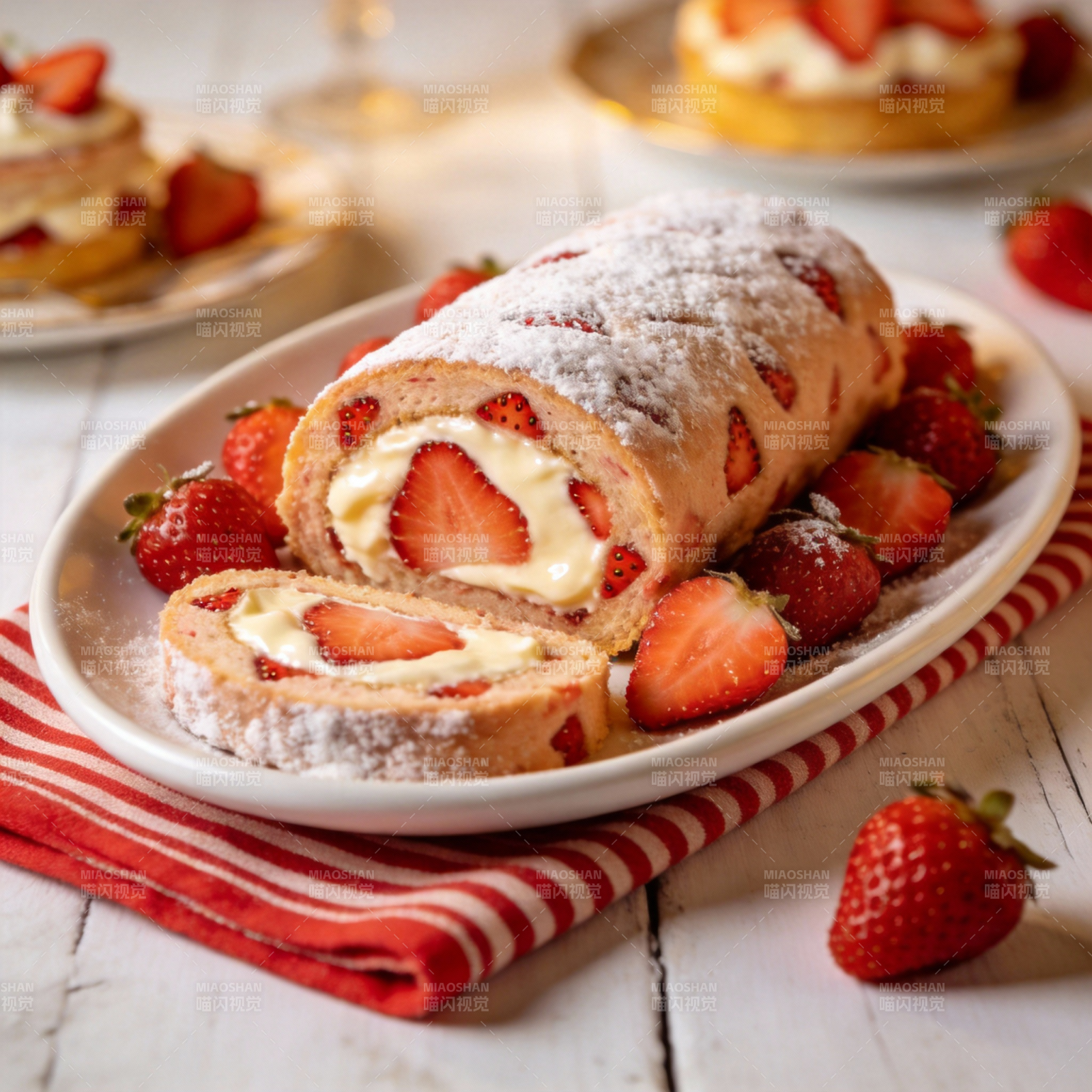 草莓奶油蛋糕卷图片