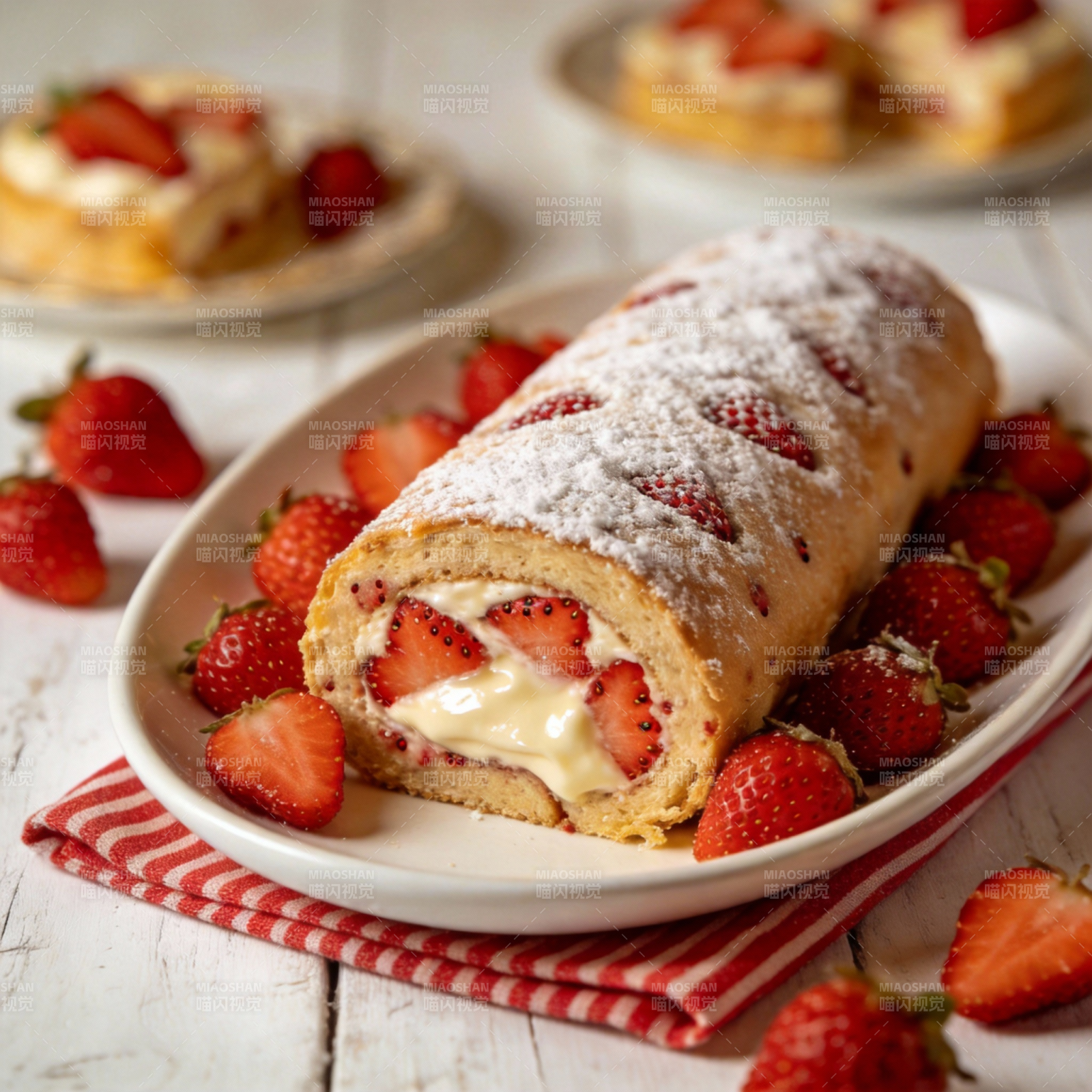 草莓奶油蛋糕卷图片