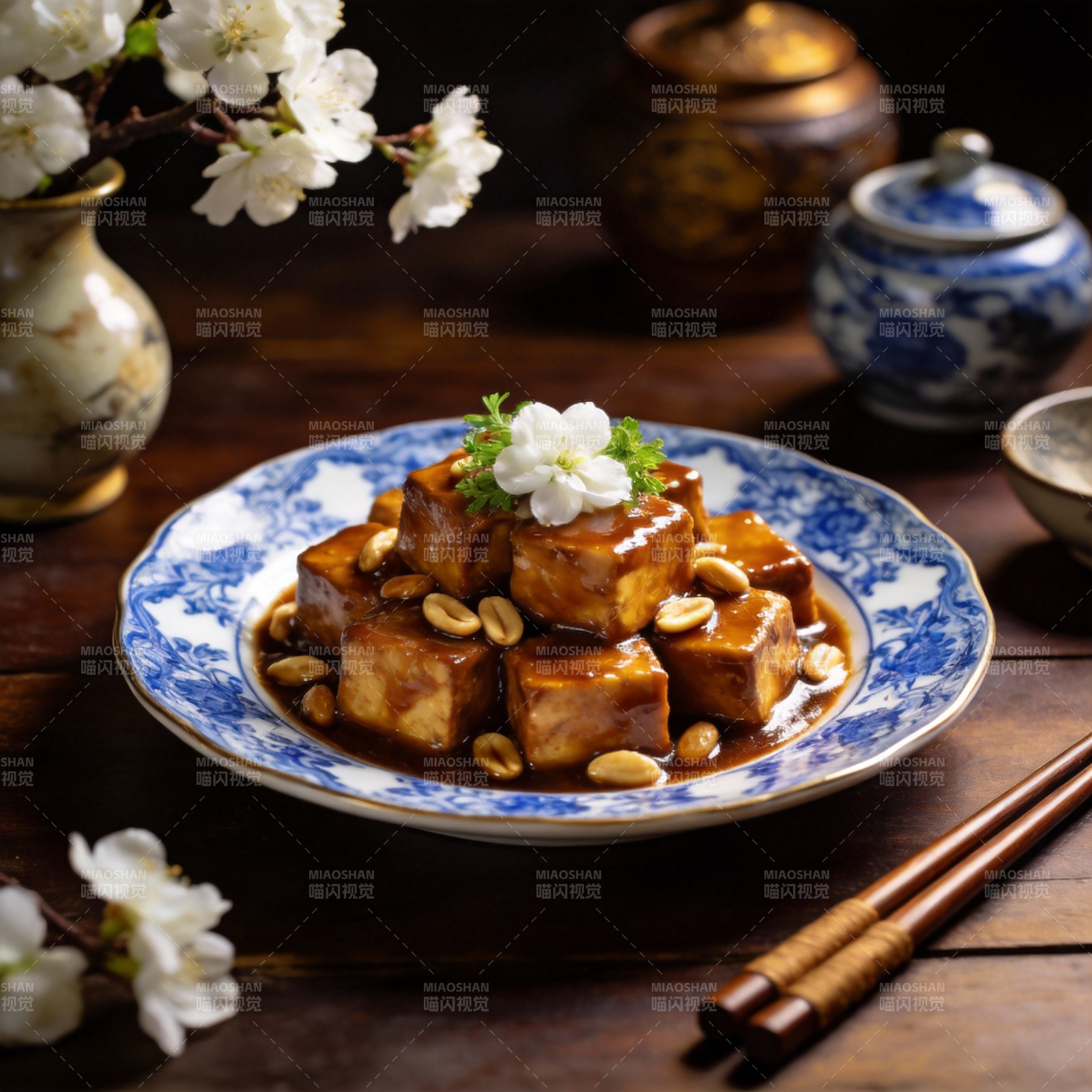 蜜汁豆腐配花生图片