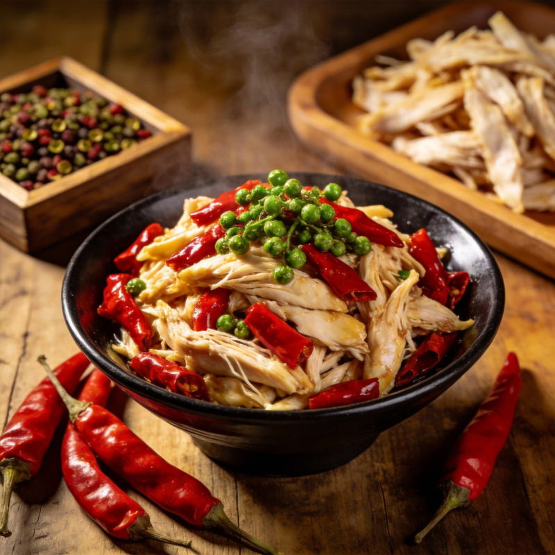 辣味鸡丝拌青椒图片