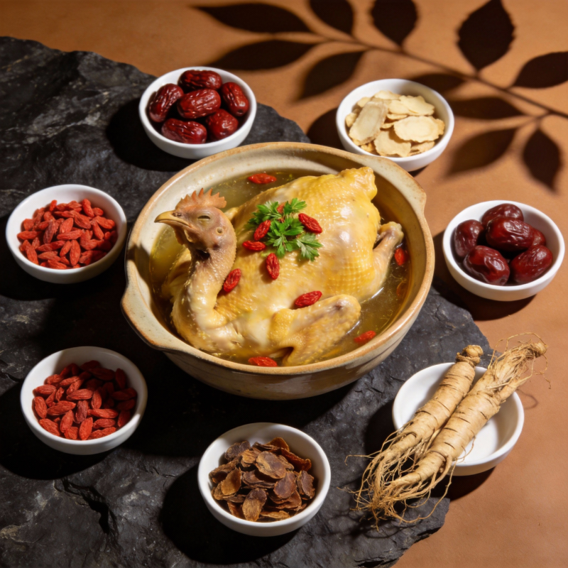 滋补鸡汤配药材图片
