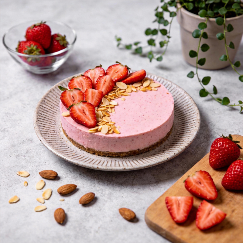 草莓杏仁慕斯蛋糕图片