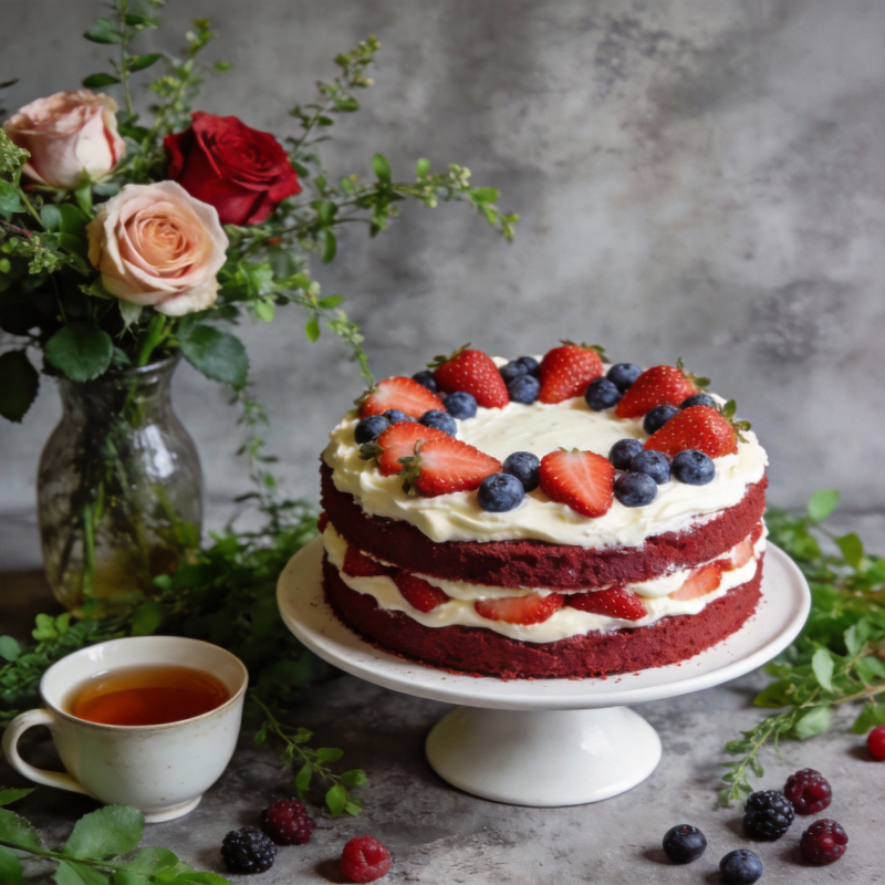 莓果红丝绒蛋糕图片