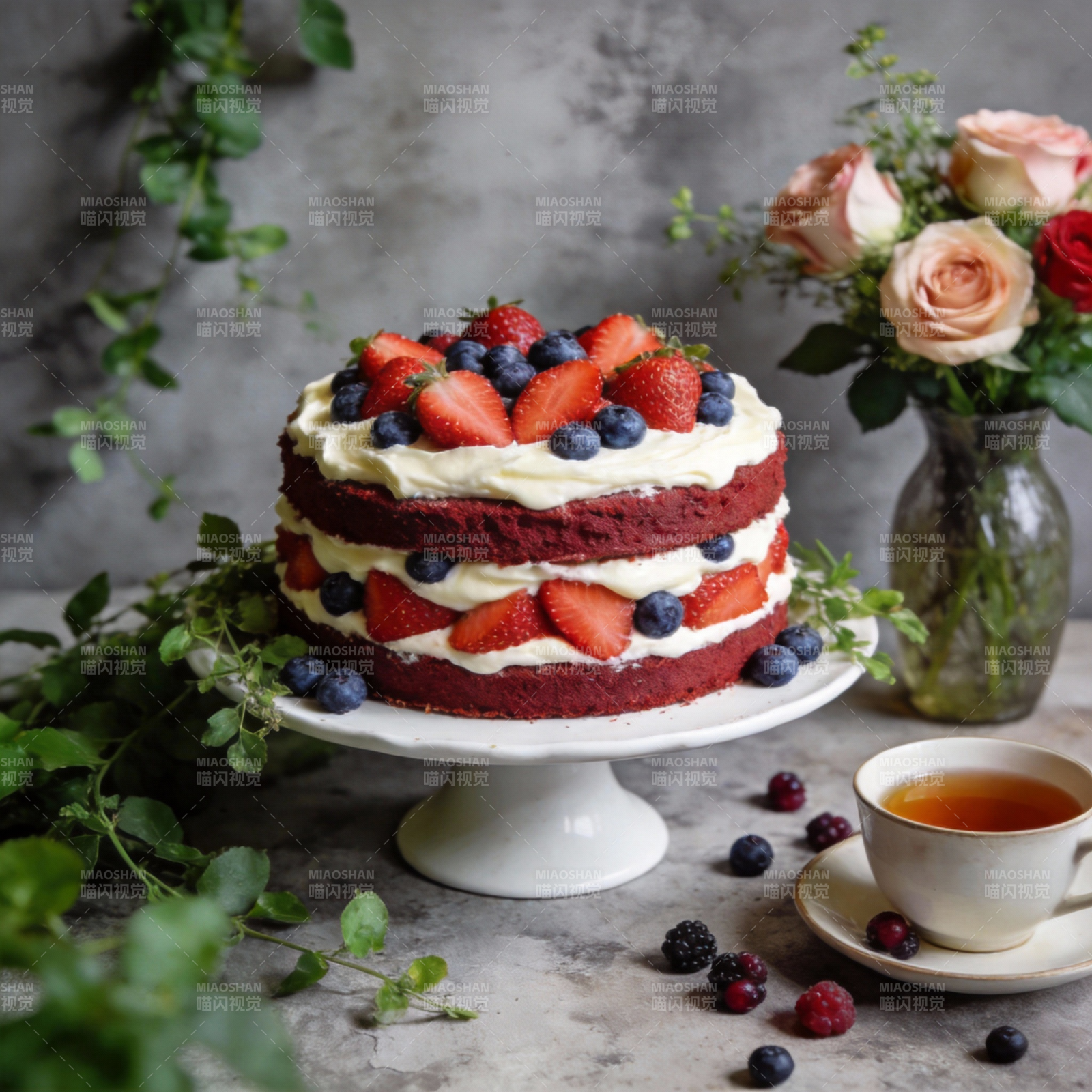 莓果红丝绒蛋糕图片